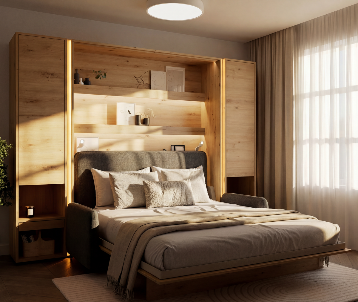 Wandklappbett 140x200 Vertikal Lenart BED CONCEPT Schrankbett - Eiche Artisan BC-01