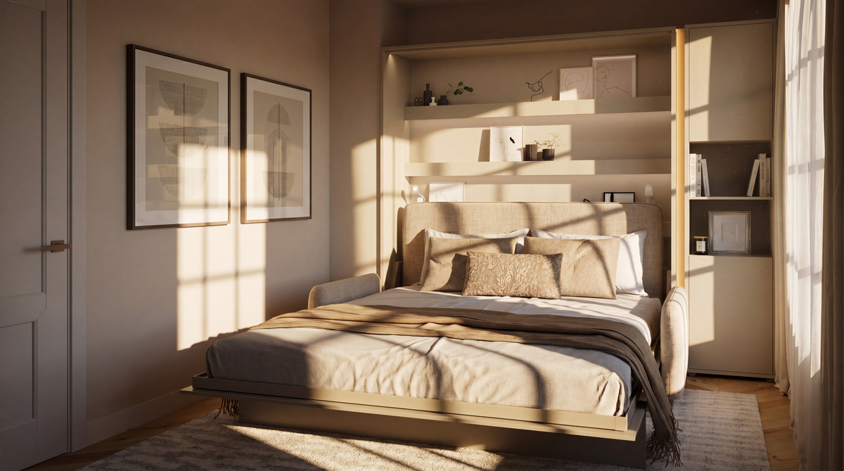 Wandklappbett 140x200 Vertikal Lenart BED CONCEPT Schrankbett Kashmir - Beige BC-01