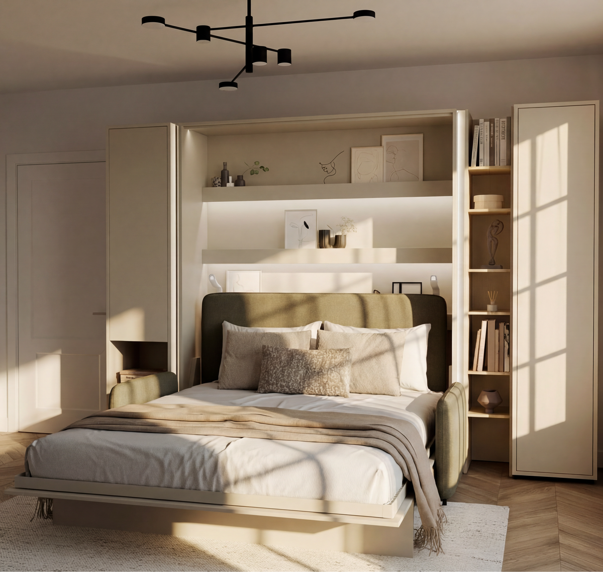 Wandklappbett 140x200 Vertikal Lenart BED CONCEPT Schrankbett Kashmir - Beige BC-01