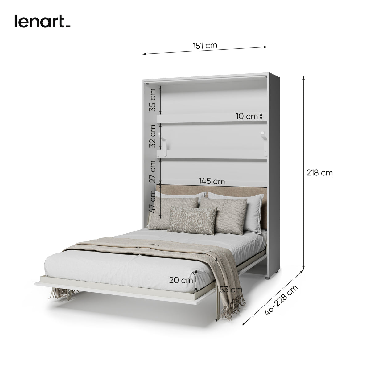 Elektrisches Schrankbett 140x200 BED CONCEPT BC-36 mit Kopfteil - Eiche Artisan