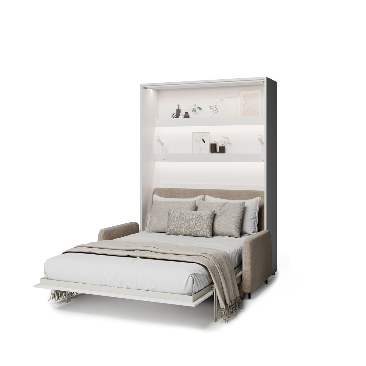 Elektrisches Schrankbett 140x200 BED CONCEPT BC-36 mit Kopfteil - Weiß Hochglanz