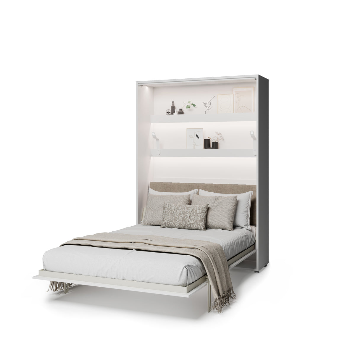 Elektrisches Schrankbett 140x200 BED CONCEPT BC-36 mit Kopfteil - Weiß Hochglanz