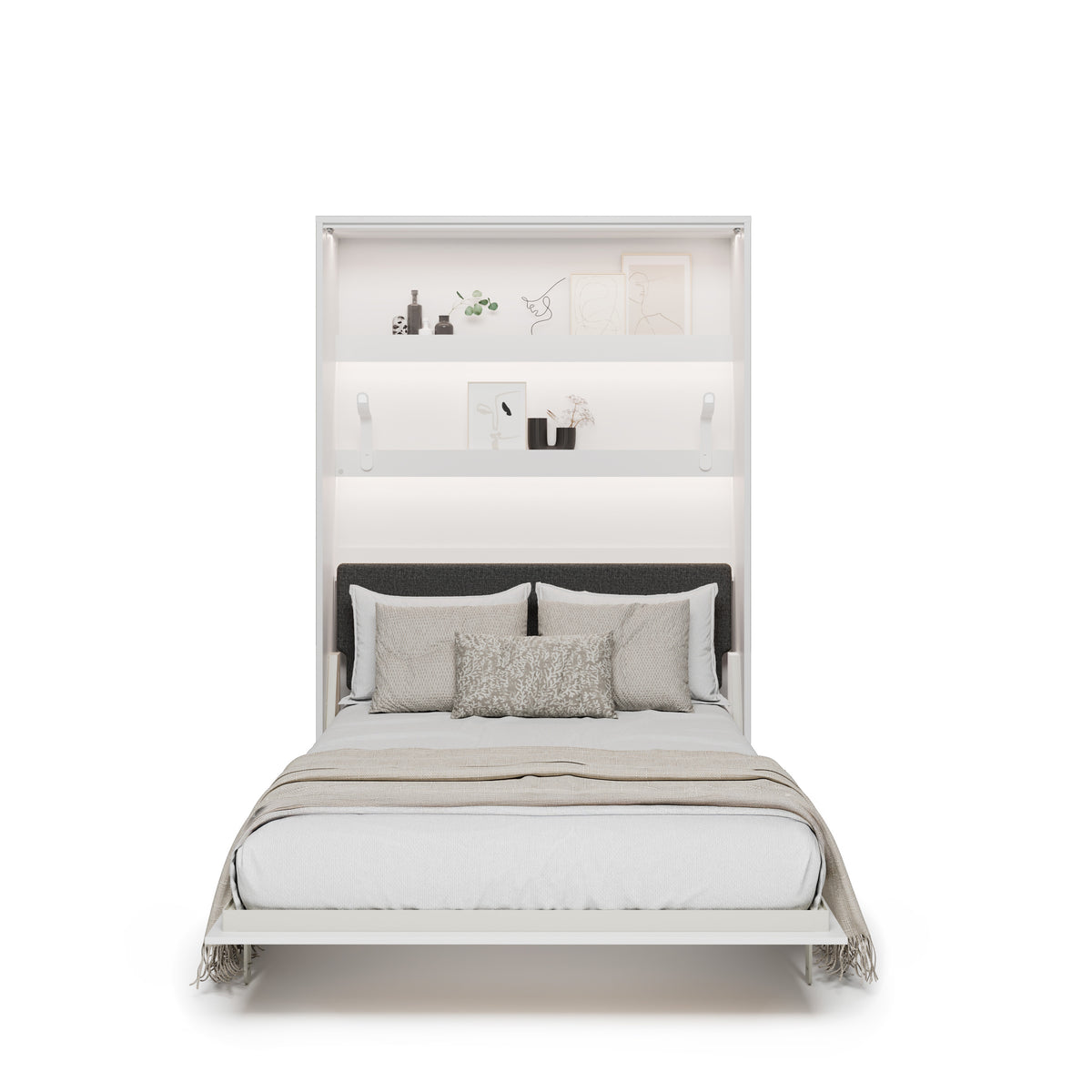 Elektrisches Schrankbett 140x200 BED CONCEPT BC-36 mit Kopfteil - Weiß Hochglanz