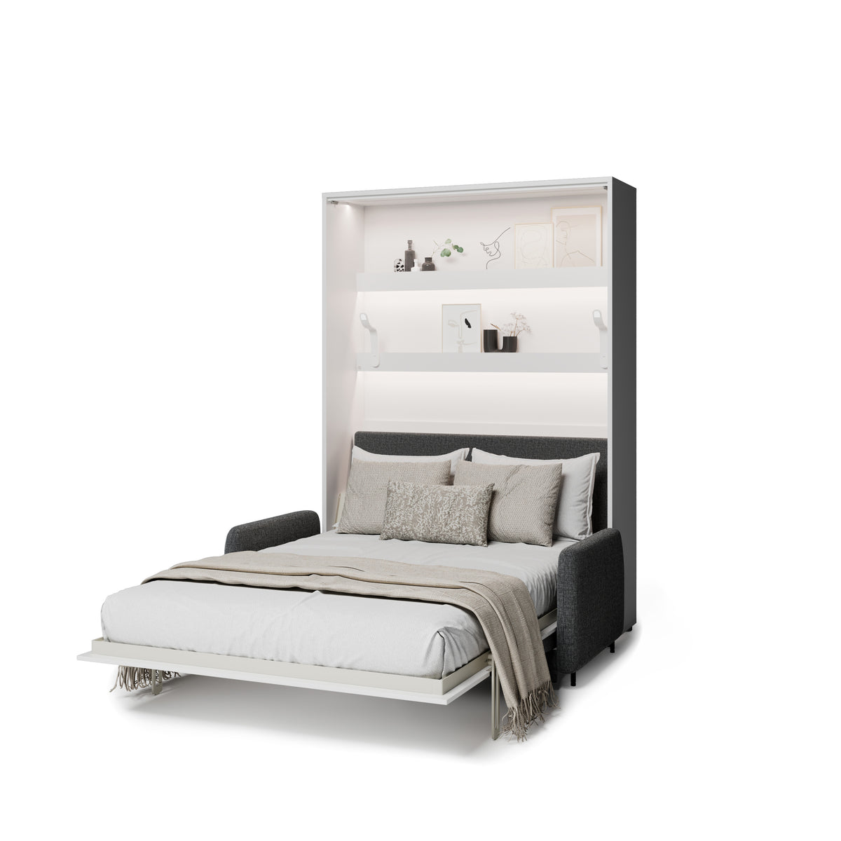 Elektrisches Schrankbett 140x200 BED CONCEPT BC-36 mit Kopfteil - Weiß Hochglanz