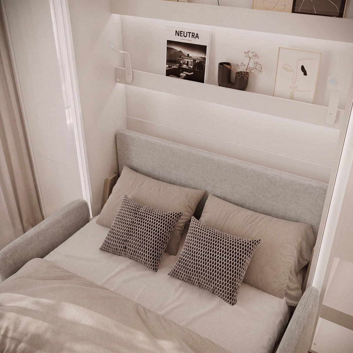 Elektrisches Schrankbett 140x200 BED CONCEPT BC-36 mit Kopfteil - Weiß Hochglanz