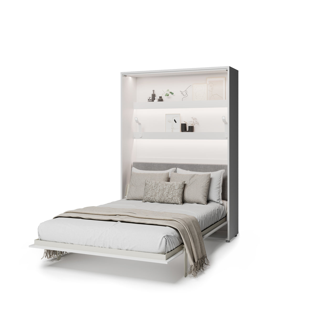 Elektrisches Schrankbett 140x200 BED CONCEPT BC-36 mit Kopfteil - Weiß Hochglanz