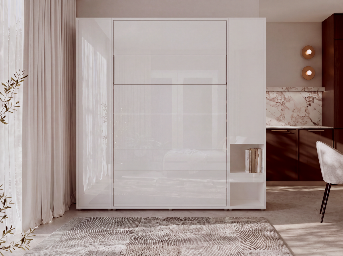 Elektrisches Schrankbett 140x200 BED CONCEPT BC-36 mit Kopfteil - Weiß Hochglanz