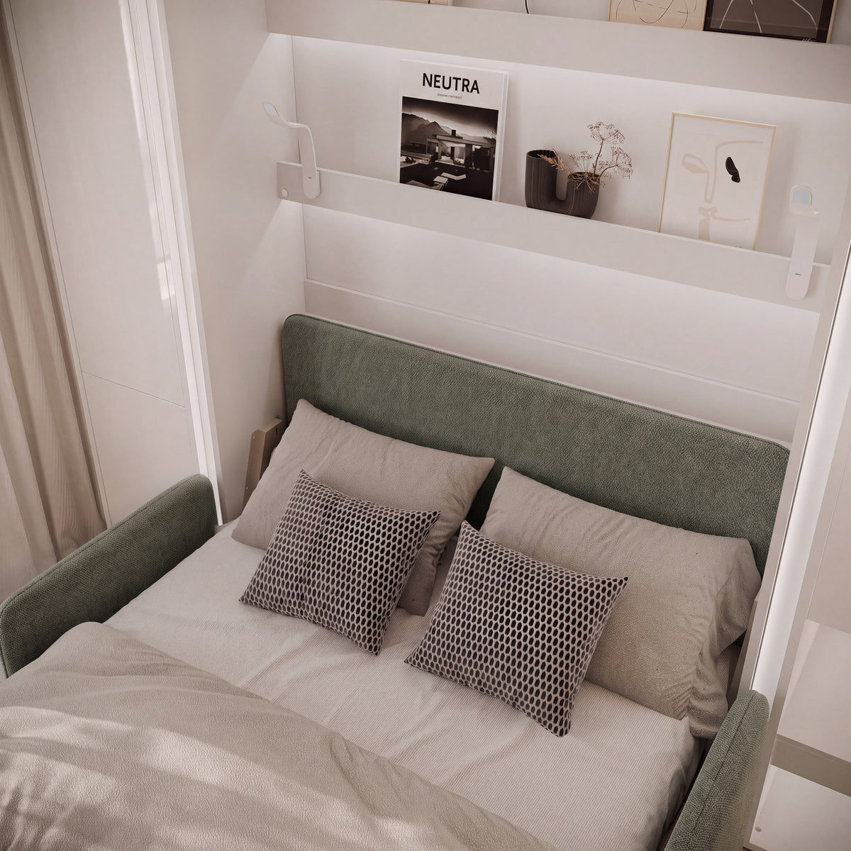 Elektrisches Schrankbett 140x200 BED CONCEPT BC-36 mit Kopfteil - Weiß Hochglanz
