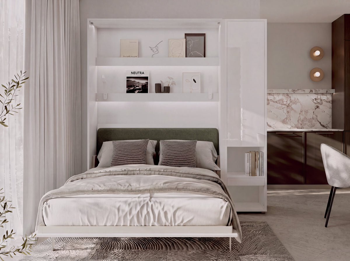 Elektrisches Schrankbett 140x200 BED CONCEPT BC-36 mit Kopfteil - Weiß Hochglanz