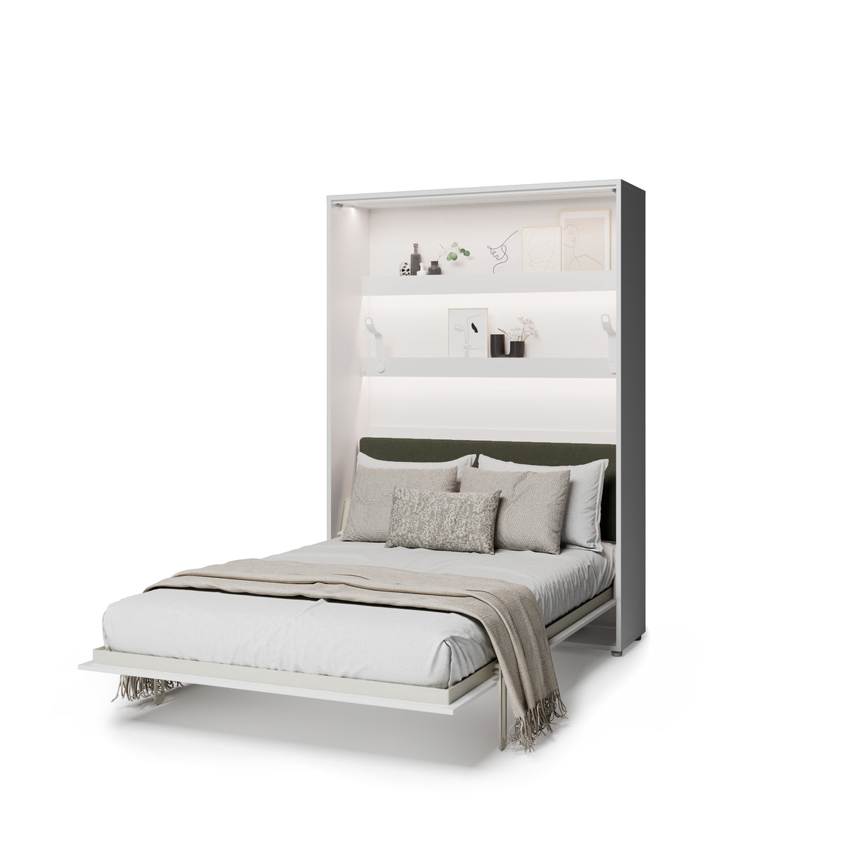 Elektrisches Schrankbett 140x200 BED CONCEPT BC-36 mit Kopfteil - Weiß Hochglanz