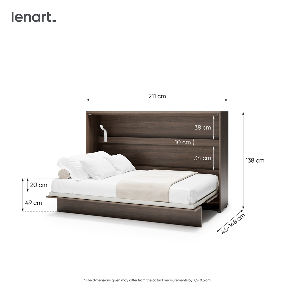 Wandklappbett 120x200 Horizontal Schrankbett Lenart BED CONCEPT - Dunin-Eiche BC-05