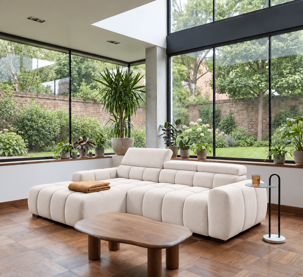 BULL S Ecksofa mit elektrischer Sitztiefenverstellung und Relaxfunktion – modernes Ecksofa 285 cm, Stoff Salvador 01 - Creme