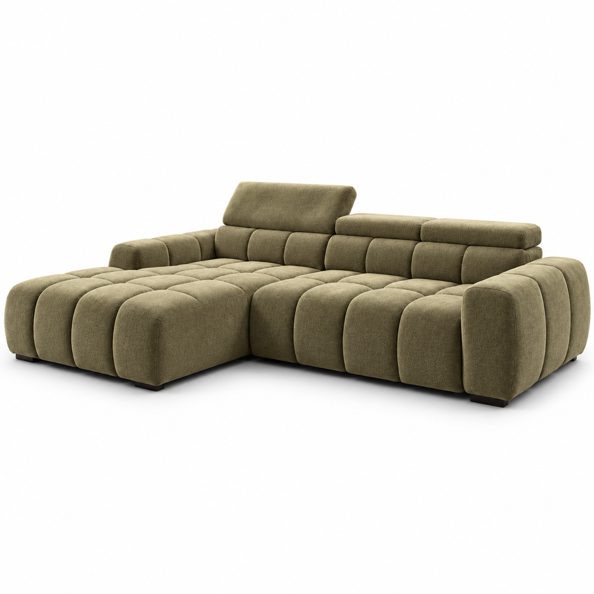 BULL S Ecksofa mit elektrischer Sitztiefenverstellung und Relaxfunktion – modernes Ecksofa 285 cm, Stoff Salvador 10 - Olivgrün