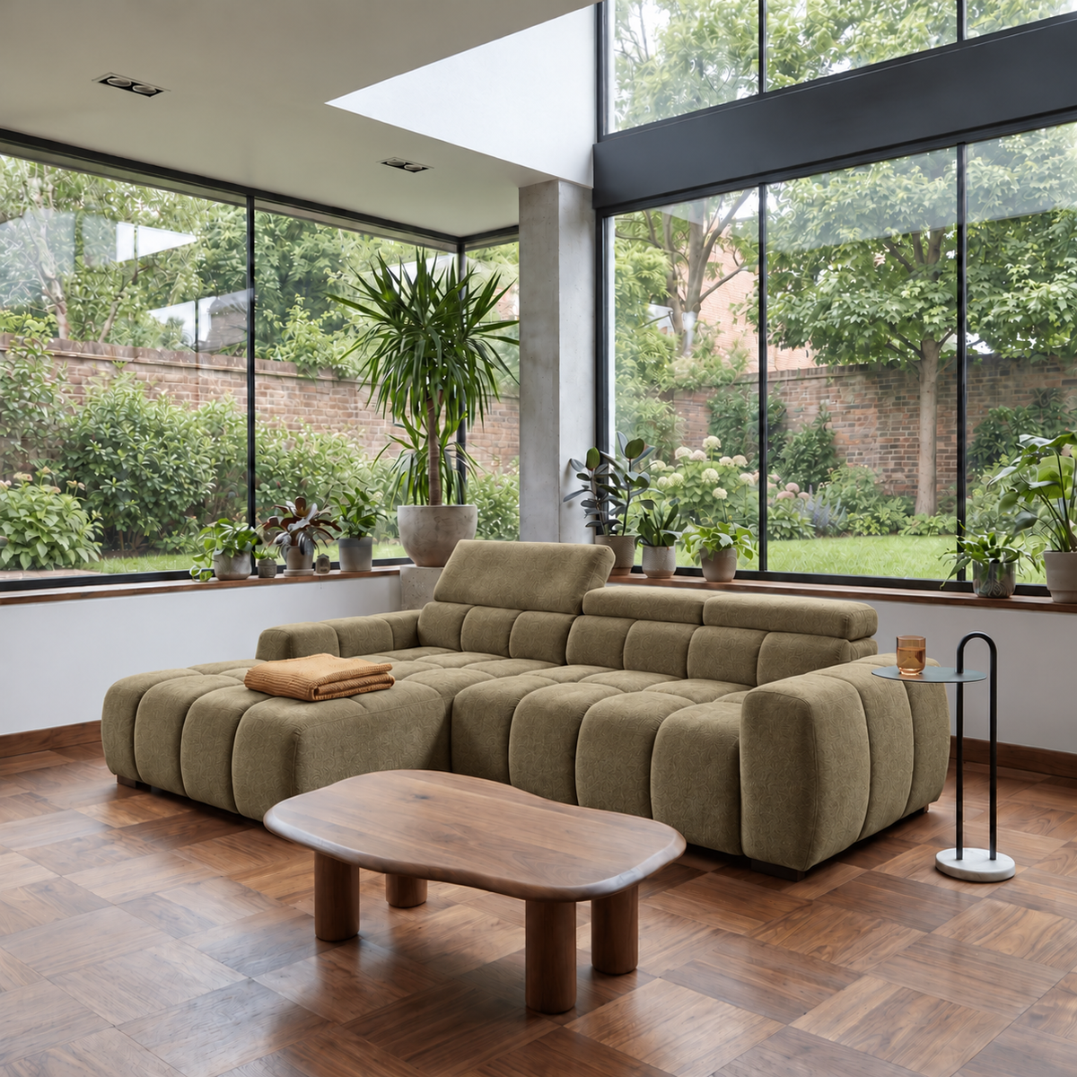 BULL S Ecksofa mit elektrischer Sitztiefenverstellung und Relaxfunktion – modernes Ecksofa 285 cm, Stoff Salvador 10 - Olivgrün