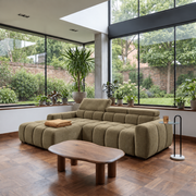 BULL S Ecksofa mit elektrischer Sitztiefenverstellung und Relaxfunktion – modernes Ecksofa 285 cm, Stoff Salvador 10 - Olivgrün