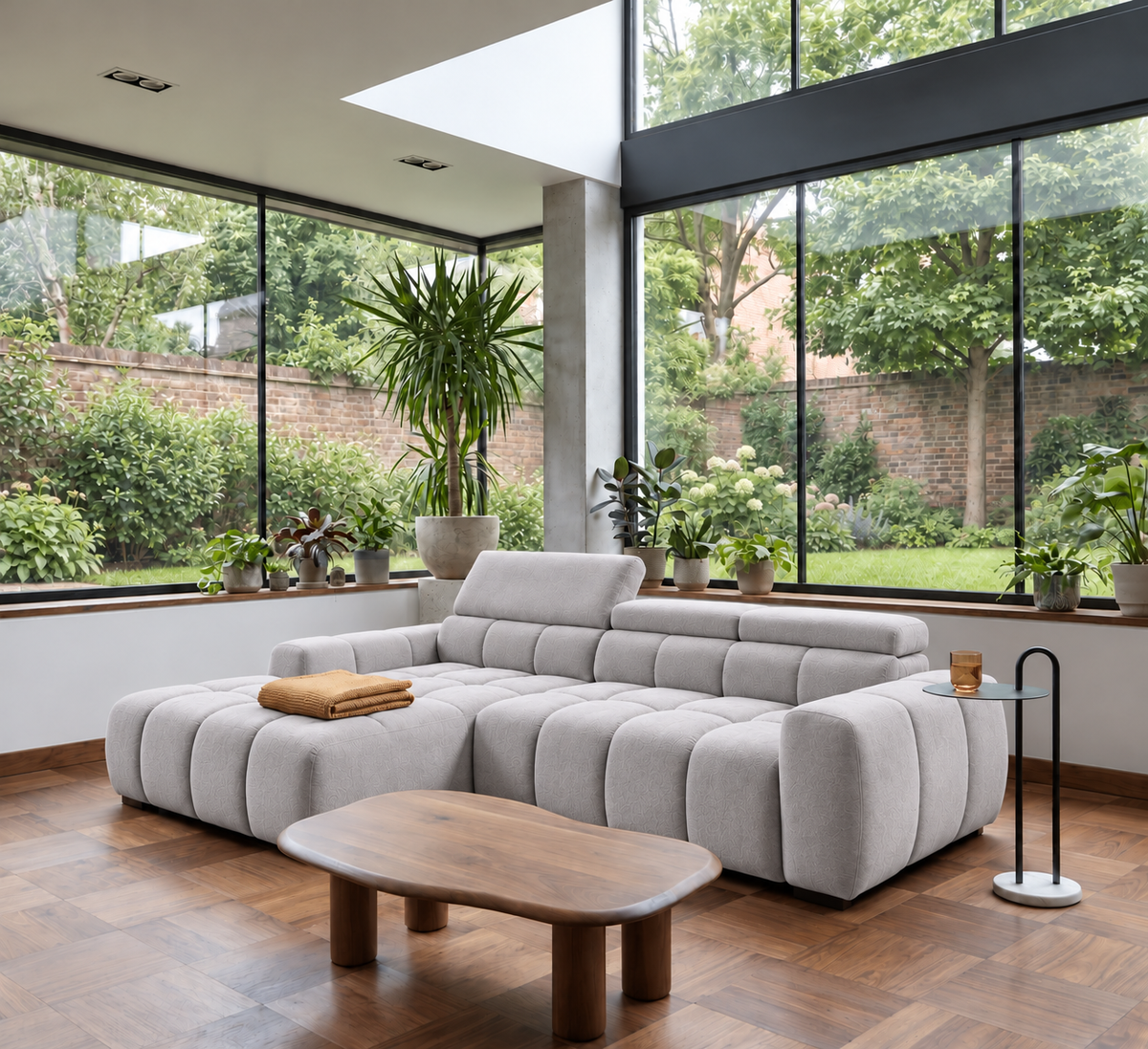 BULL S Ecksofa mit elektrischer Sitztiefenverstellung und Relaxfunktion – modernes Ecksofa 285 cm, Stoff Salvador 13 - Silber Grau