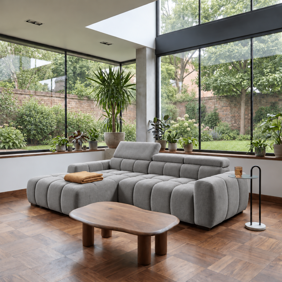 BULL S Ecksofa mit elektrischer Sitztiefenverstellung und Relaxfunktion – modernes Ecksofa 285 cm, Stoff Salvador 14 - Grau