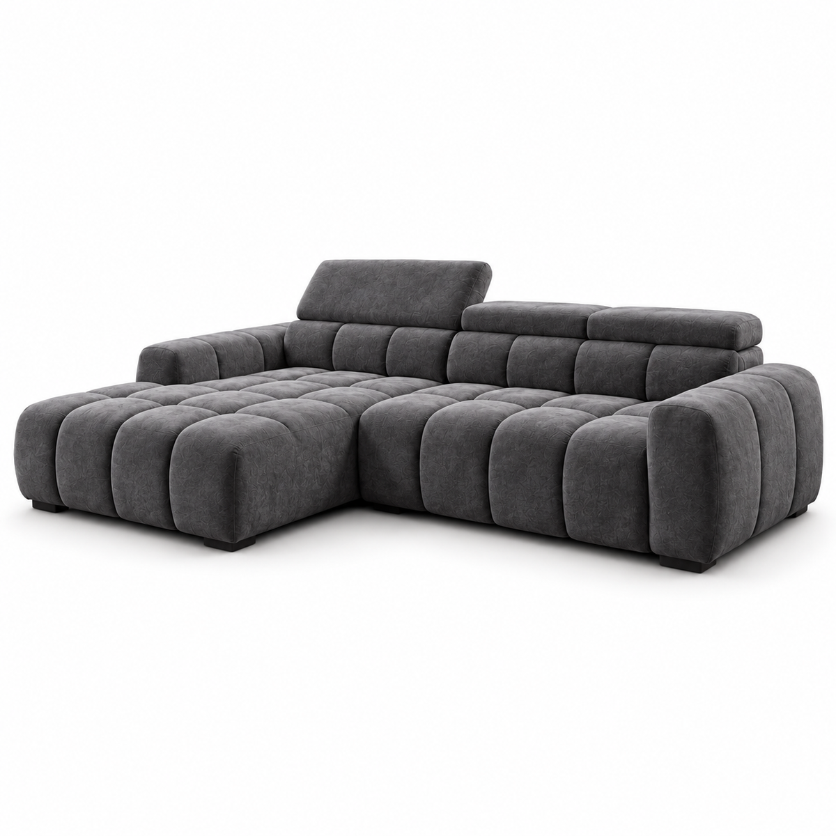 BULL S Ecksofa mit elektrischer Sitztiefenverstellung und Relaxfunktion – modernes Ecksofa 285 cm, Stoff Salvador 15 - Dunkelgrau
