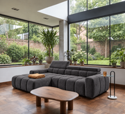 BULL S Ecksofa mit elektrischer Sitztiefenverstellung und Relaxfunktion – modernes Ecksofa 285 cm, Stoff Salvador 15 - Dunkelgrau