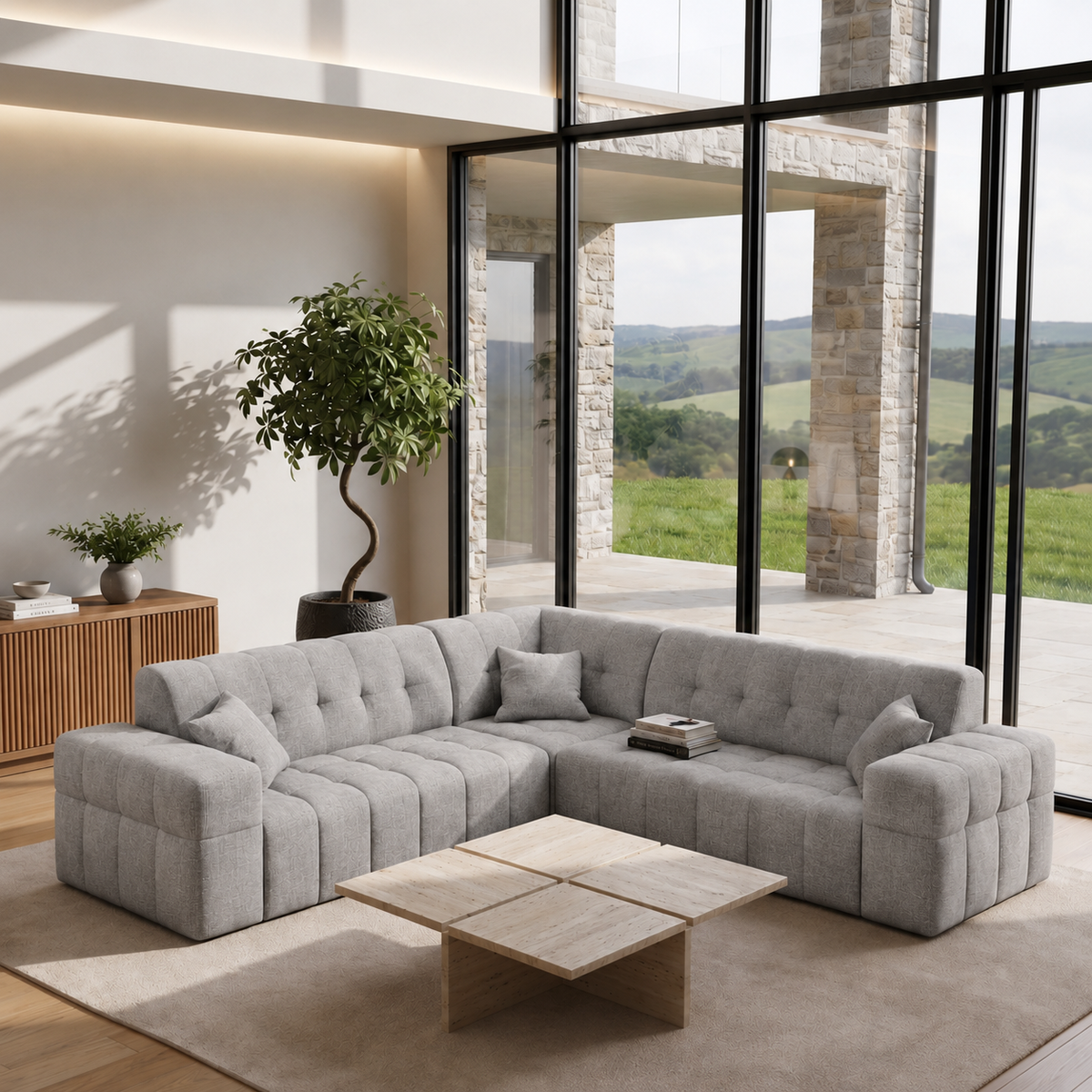 Ecksofa BALIA mit Bezug Perfect Harmony 80 in Hellgrau