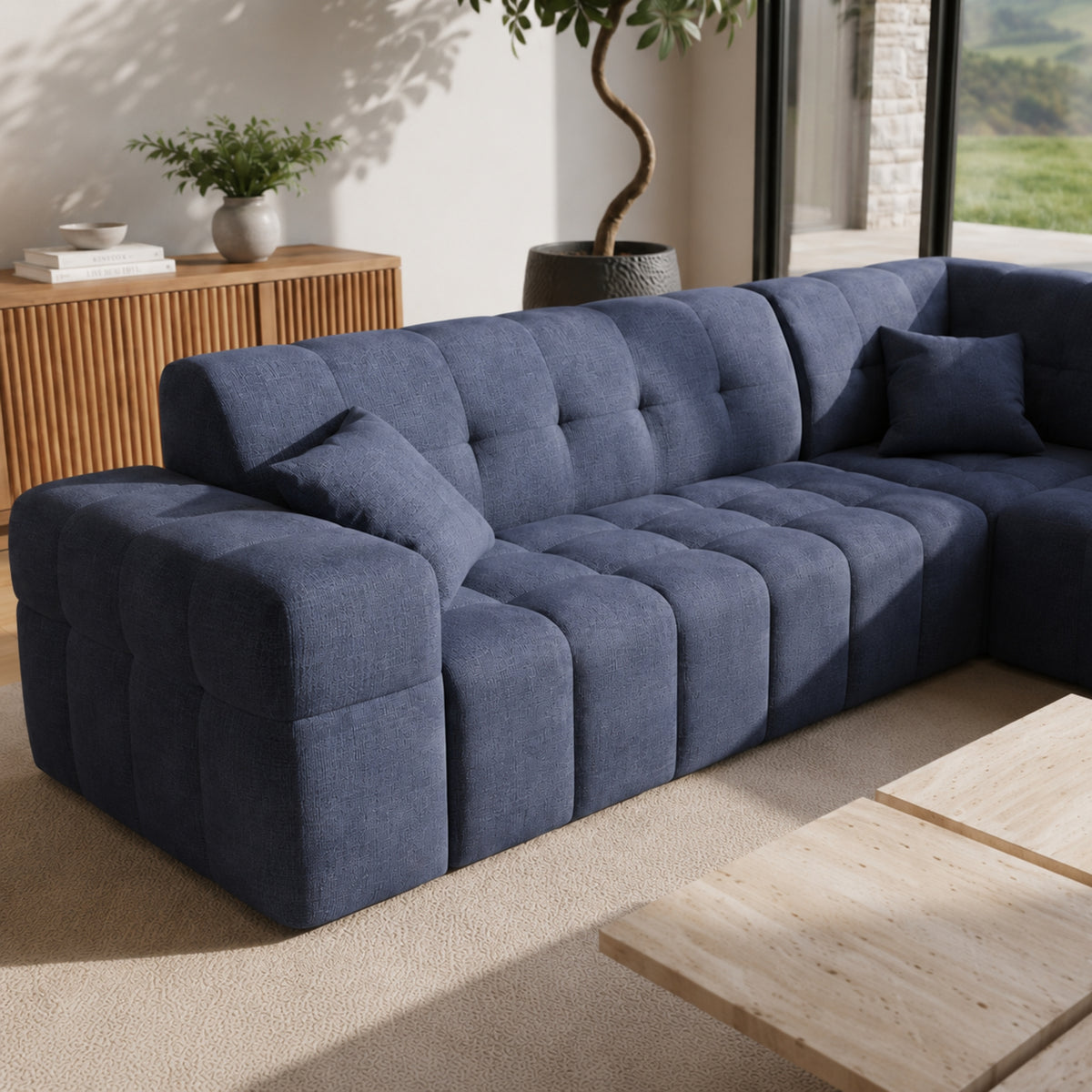 Ecksofa BALIA 250x250 cm - Symmetrisch, Edle Steppung, HR-Schaum & Luxus-Chenille, Olivgrün (Perfect Harmony 39)