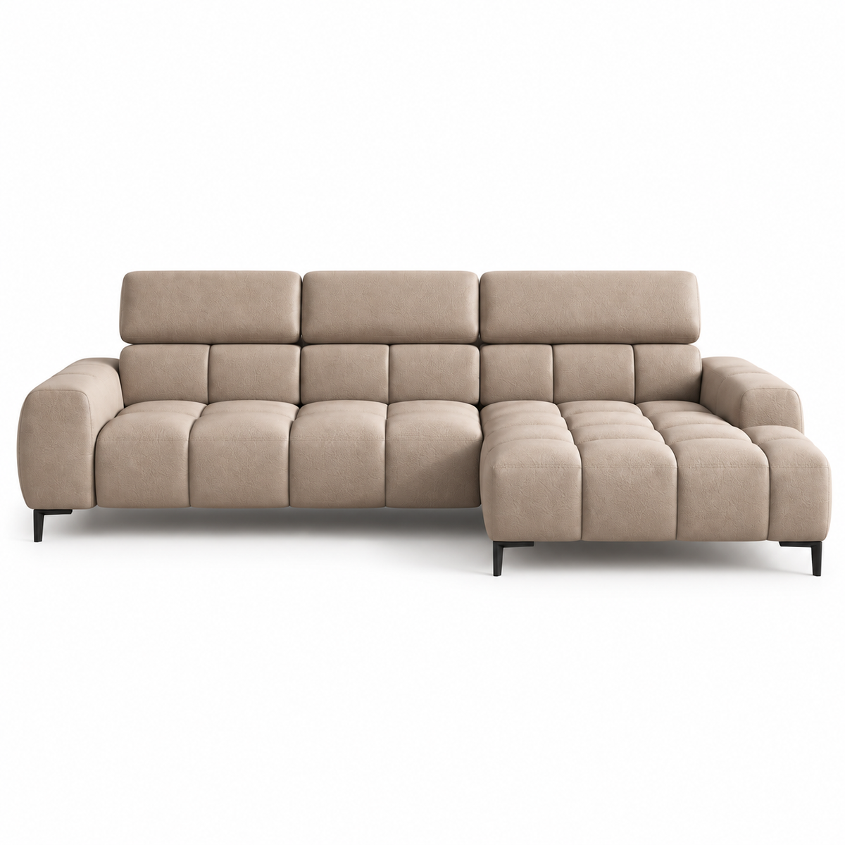 Ecksofa PLAZA MINI mit Relaxfunktion und elektrischer Sitztiefenverstellung – modern & komfortabel, Samt Solar 16 - Taupe Beige