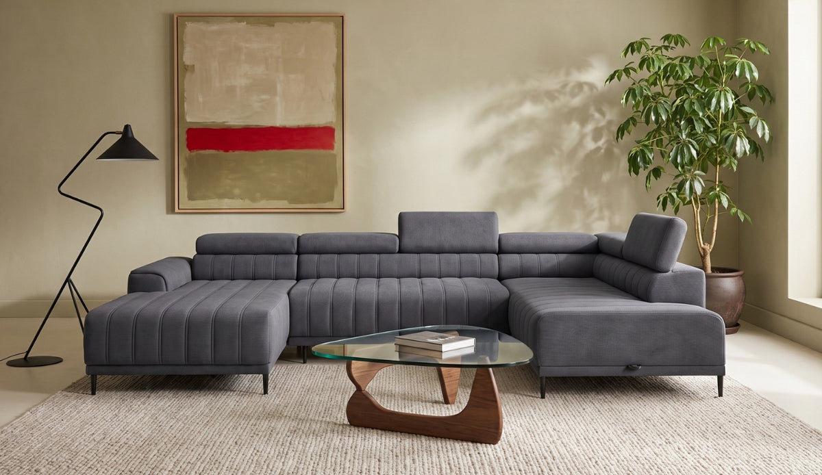 Ecksofa CALDO XL – U-Form mit Bettkasten, Schlaffunktion & Relaxfunktion, 342 cm, Hellgrau (Ontario 14)