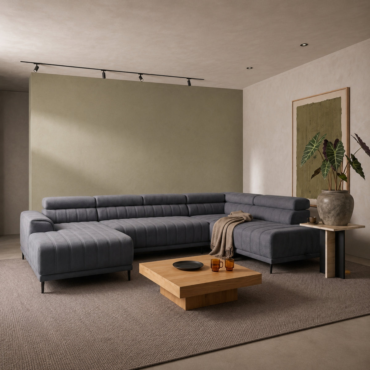 Ecksofa CALDO XL – U-Form mit Bettkasten, Schlaffunktion & Relaxfunktion, 342 cm, Dunkelgrau (Solar 96)