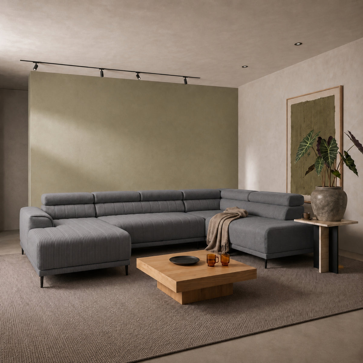 Ecksofa CALDO XL – U-Form mit Bettkasten, Schlaffunktion & Relaxfunktion, 342 cm, Dunkelgrau (Ontario 16)
