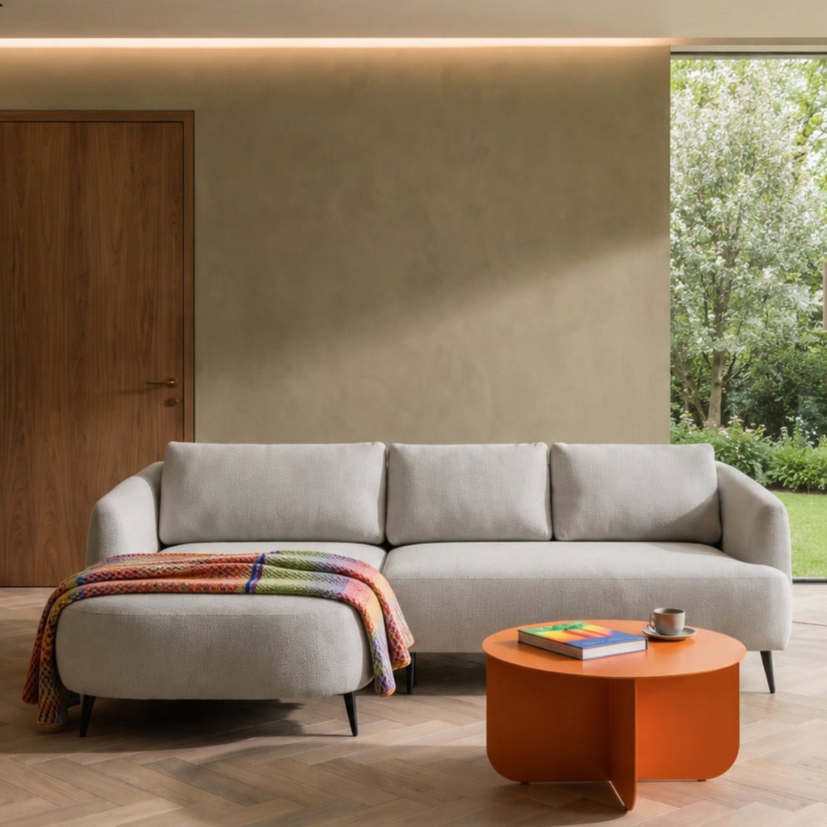 Ecksofa CANDY mit Schlaffunktion, Bettkasten & eleganten Metallfüßen - Creme Beige (Eden 02)