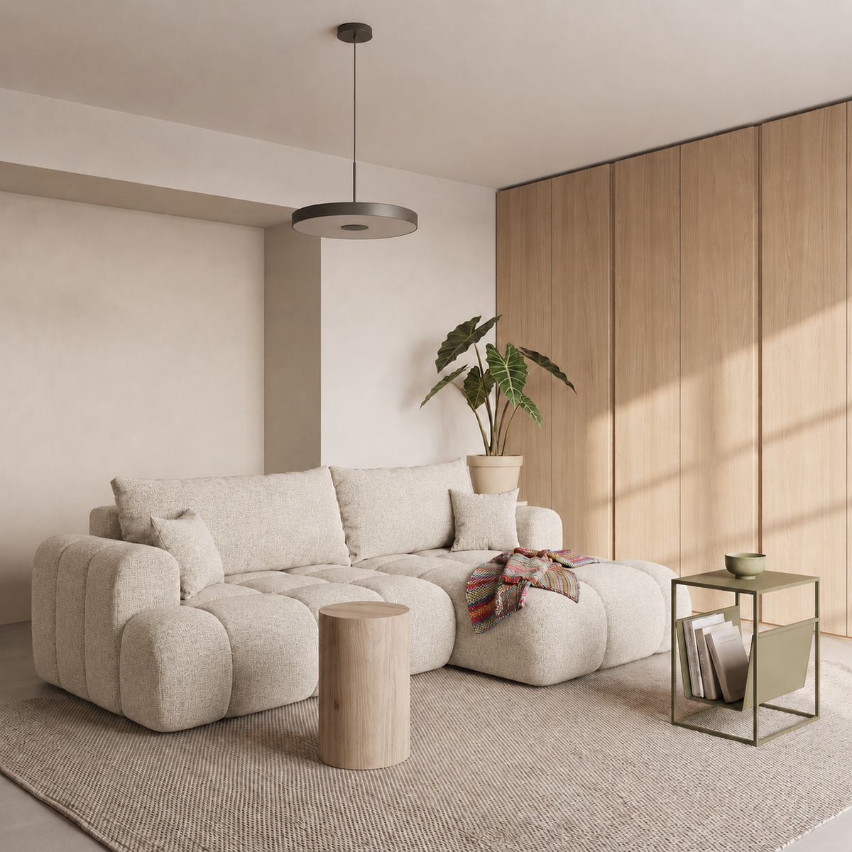 Ecksofa TREVIO L-Form mit Schlaffunktion und Bettkasten, Wolken-Design - Beige, Stoff Cremona 14