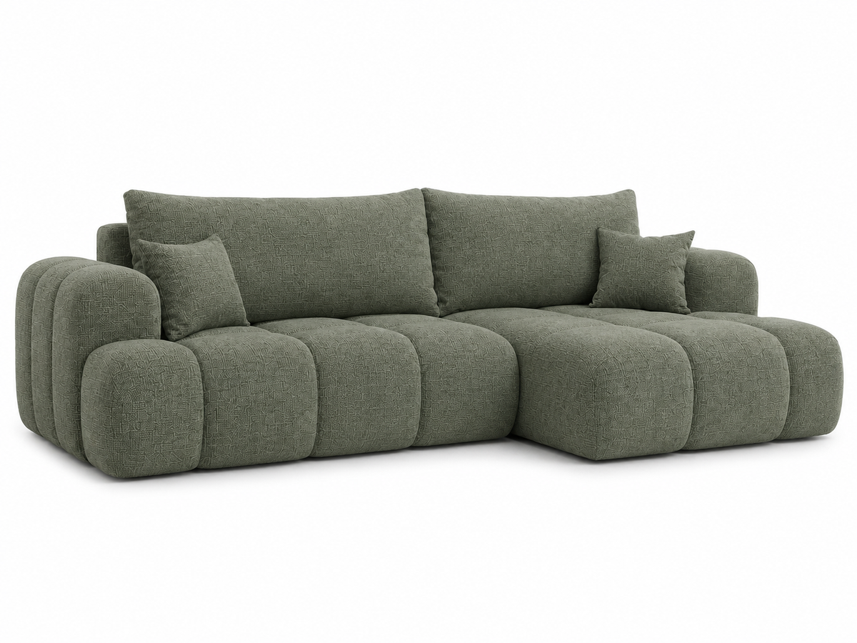 Ecksofa TREVIO L-Form mit Schlaffunktion und Bettkasten, Wolken-Design - Dunkelgrün, Stoff Cremona 39