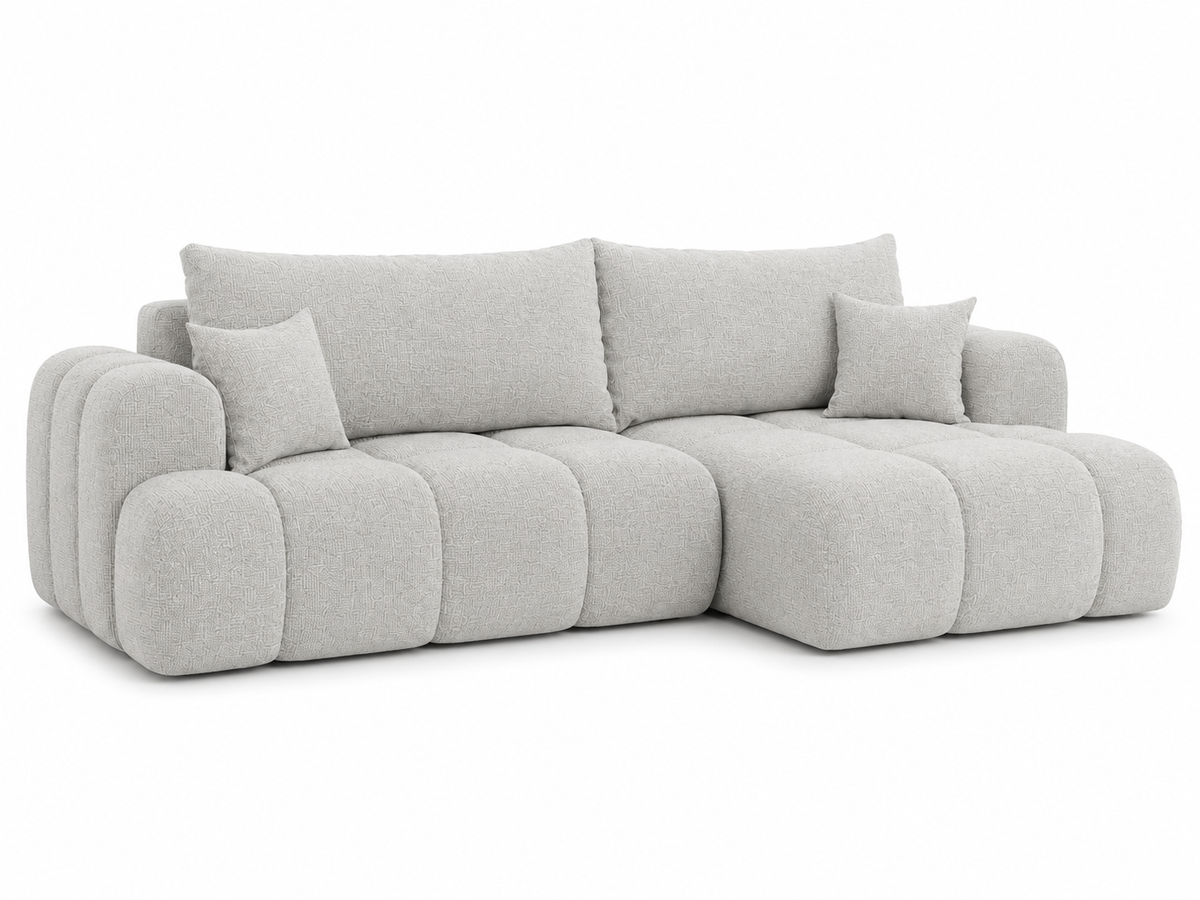 Ecksofa TREVIO L-Form mit Schlaffunktion und Bettkasten, Wolken-Design - Taubengrau, Stoff Cremona 81
