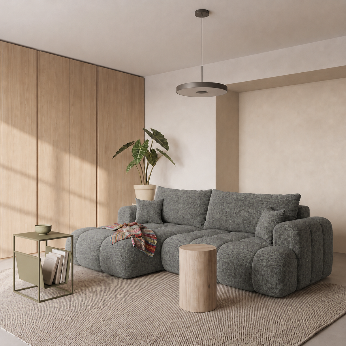 Ecksofa TREVIO L-Form mit Schlaffunktion und Bettkasten, Wolken-Design - Dunkelgrau, Stoff Cremona 93