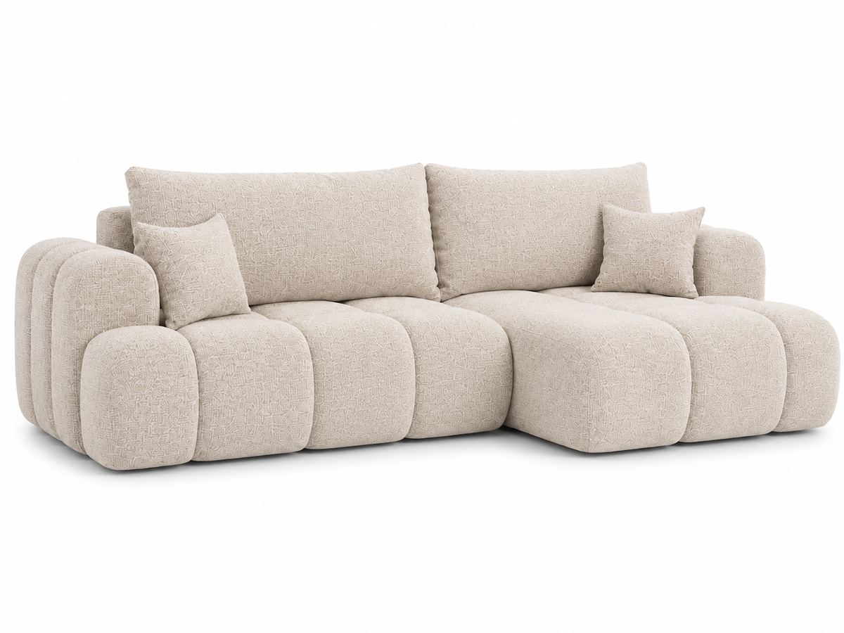 Ecksofa TREVIO L-Form mit Schlaffunktion und Bettkasten, Wolken-Design - Beige, Stoff Cremona 14