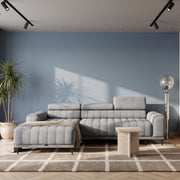 Ecksofa CALDO MINI mit Schlaffunktion Bettkasten Relaxfunktion Hellgrau (Ontario 14)