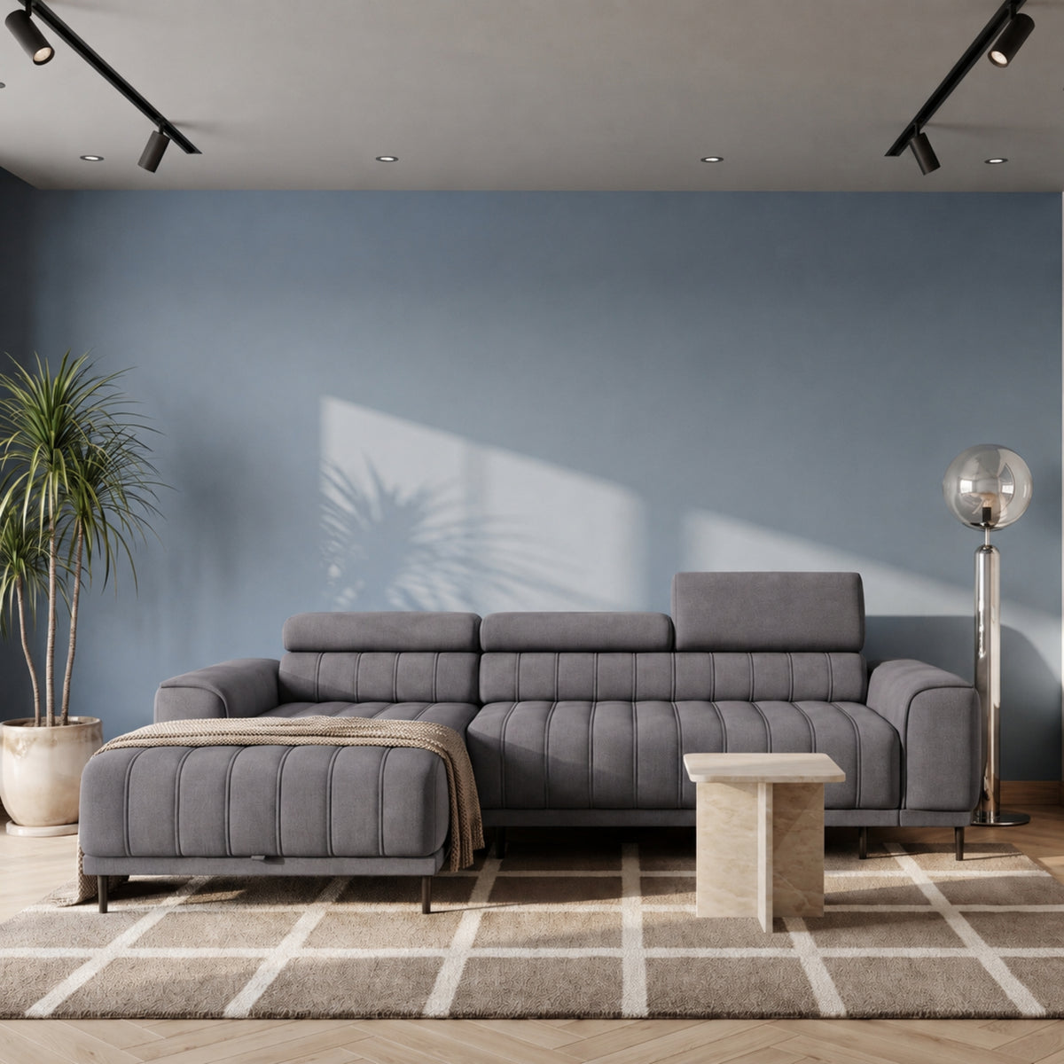 Ecksofa CALDO MINI Relaxfunktion Schlaffunktion Bettkasten Dunkelgrau (Ontario 16)
