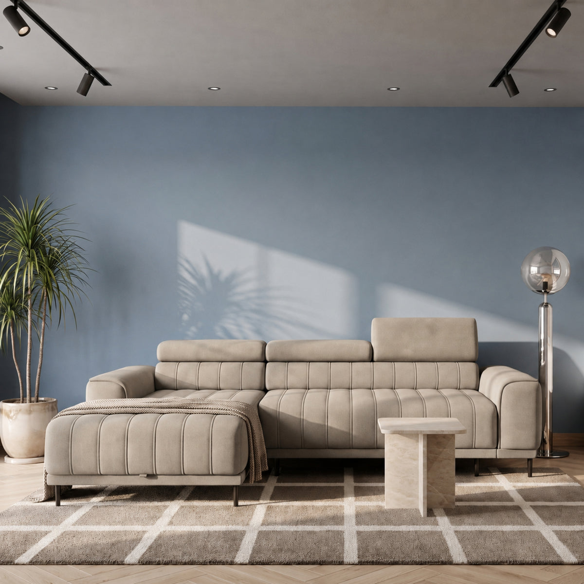 Ecksofa CALDO MINI Relaxfunktion Schlaffunktion Bettkasten Creme (Ontario 02)