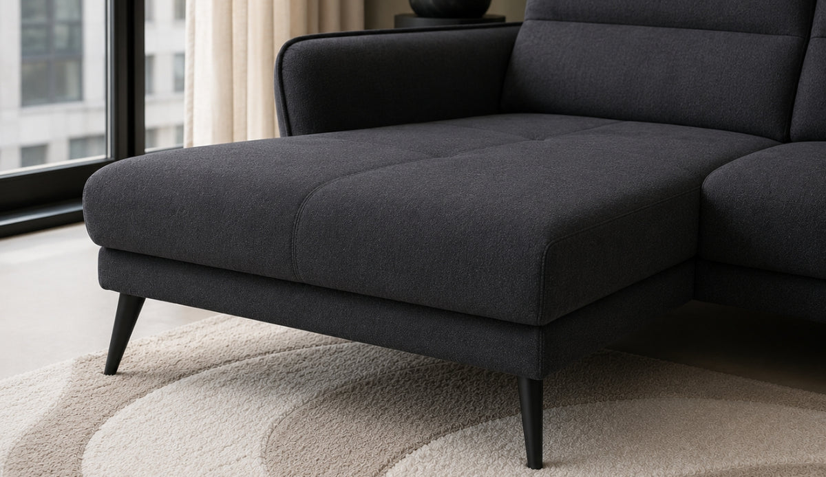 Modernes Ecksofa CAMPINA MINI – verschiebbare Rückenlehne, optional elektrisch 288x170 cm - Schwarz (Bubble 17)