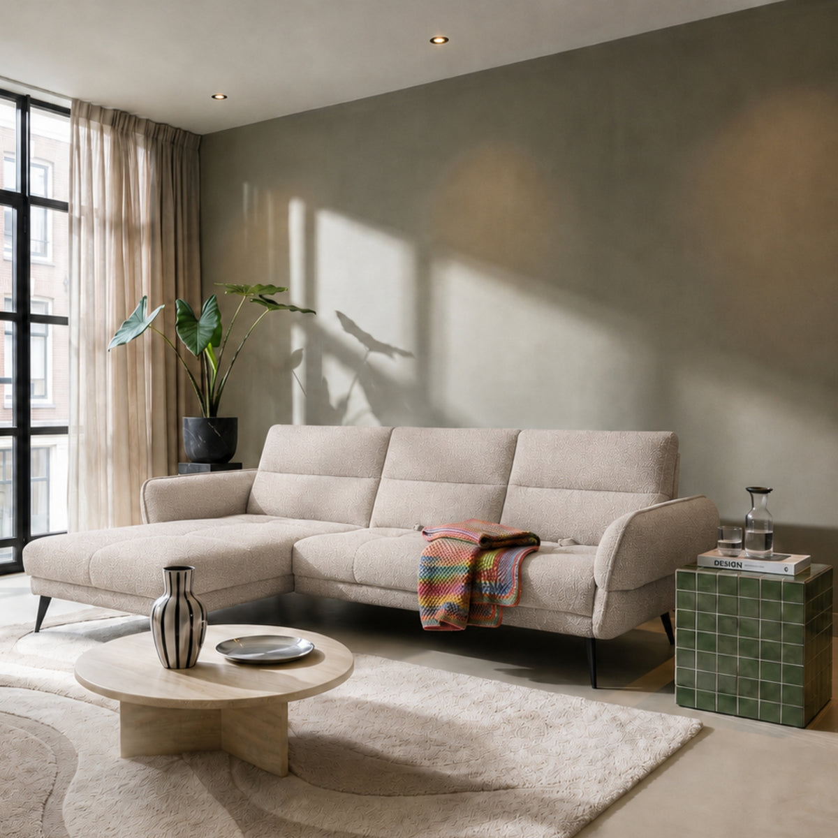 Modernes Ecksofa CAMPINA MINI – verschiebbare Rückenlehne, optional elektrisch 288x170 cm - Beige (Bubble 3)