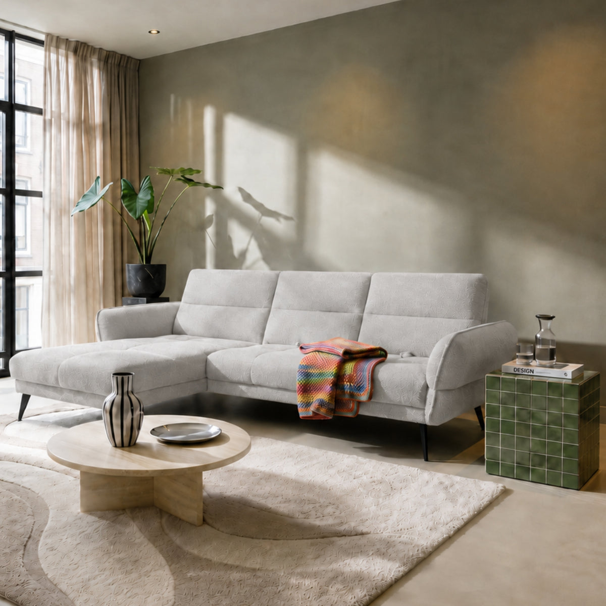 Modernes Ecksofa CAMPINA MINI – verschiebbare Rückenlehne, optional elektrisch 288x170 cm - Grau (Bubble 6)
