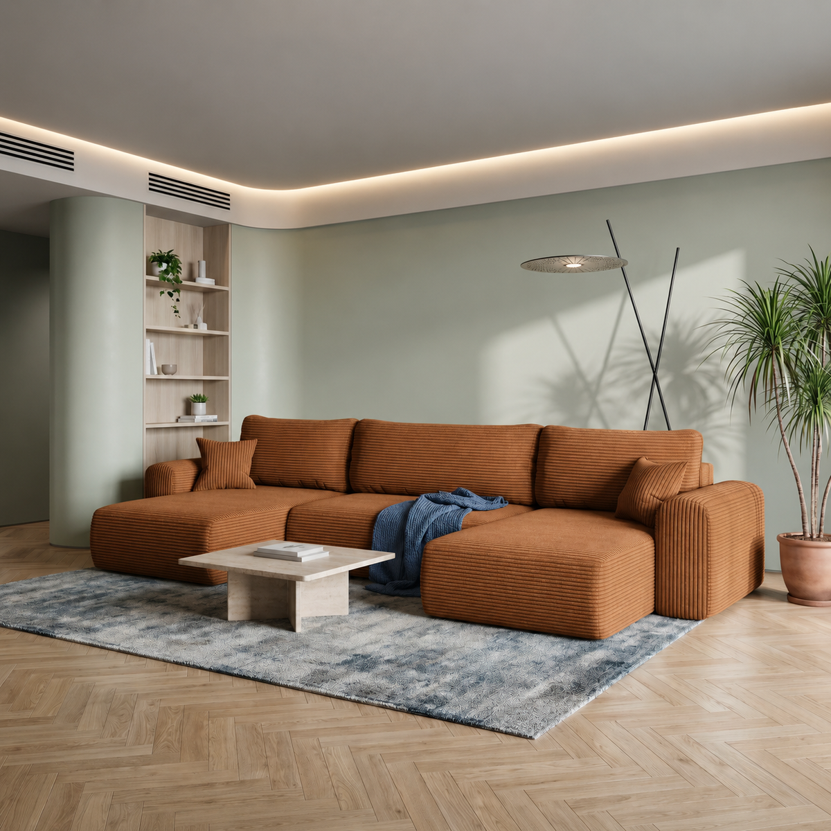 Ecksofa CAPRI U Wohnlandschaft mit Schlaffunktion Bettkasten Rostbraun (Poso 40)