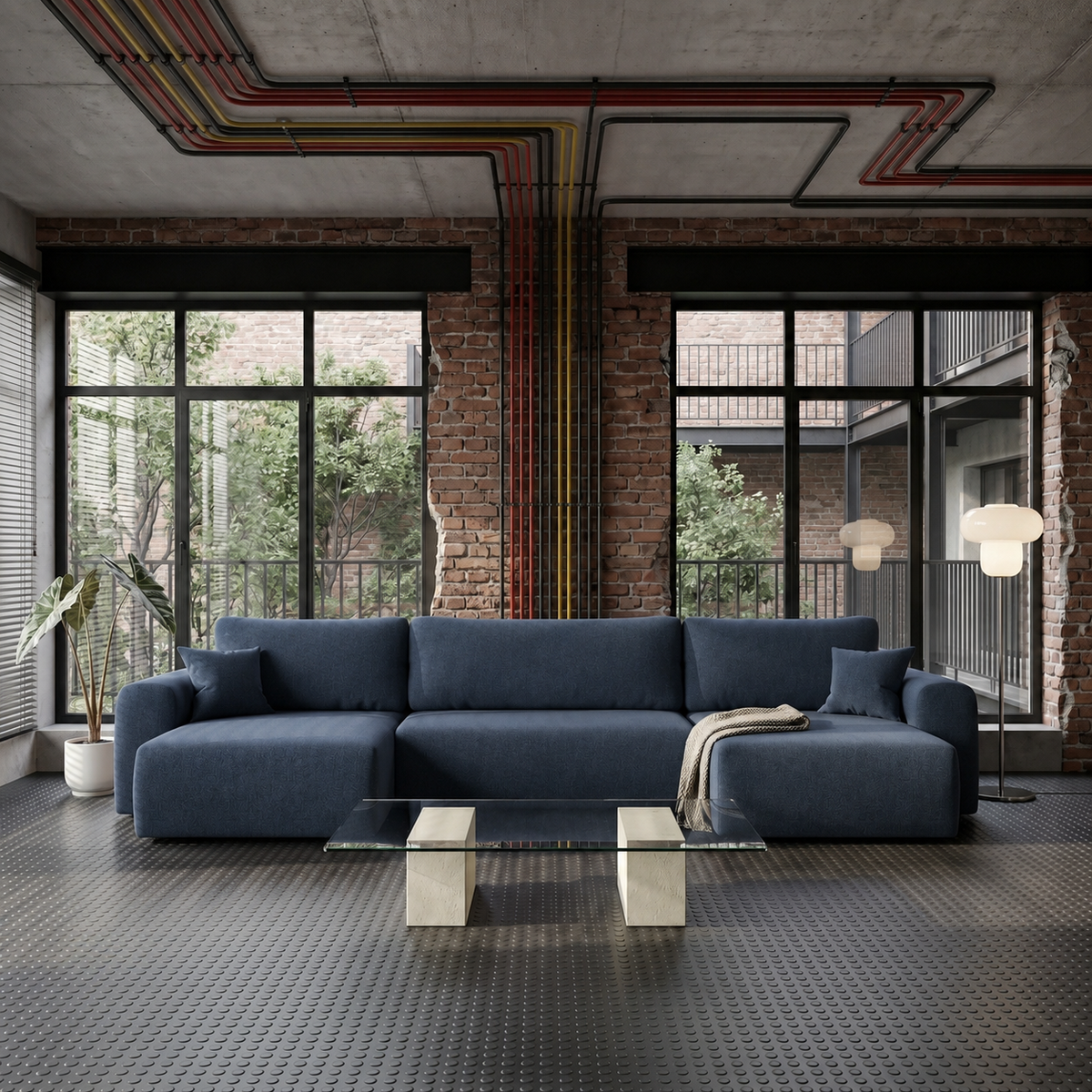 Ecksofa CAPRI U Wohnlandschaft mit Schlaffunktion Bettkasten Marineblau Universall (Neve 74)