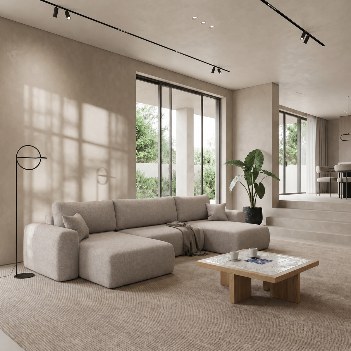 Ecksofa CAPRI U Wohnlandschaft mit Schlaffunktion Bettkasten Grau Universall (Neve 13)