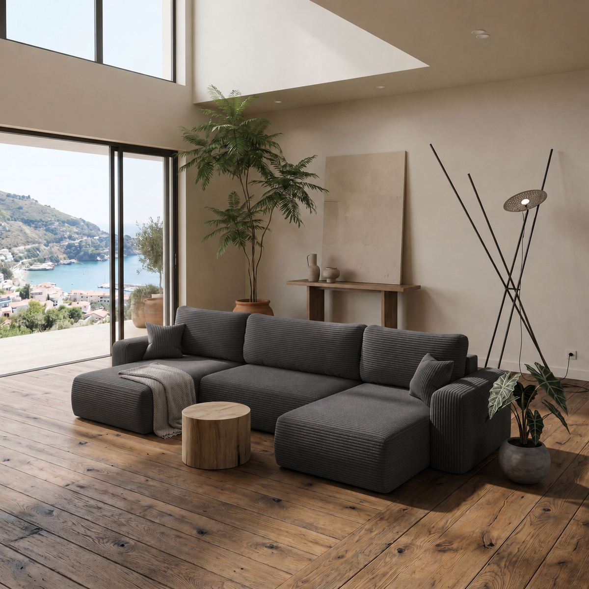 Ecksofa CAPRI U Wohnlandschaft mit Schlaffunktion Bettkasten Dunkelgrau (Poso 22)