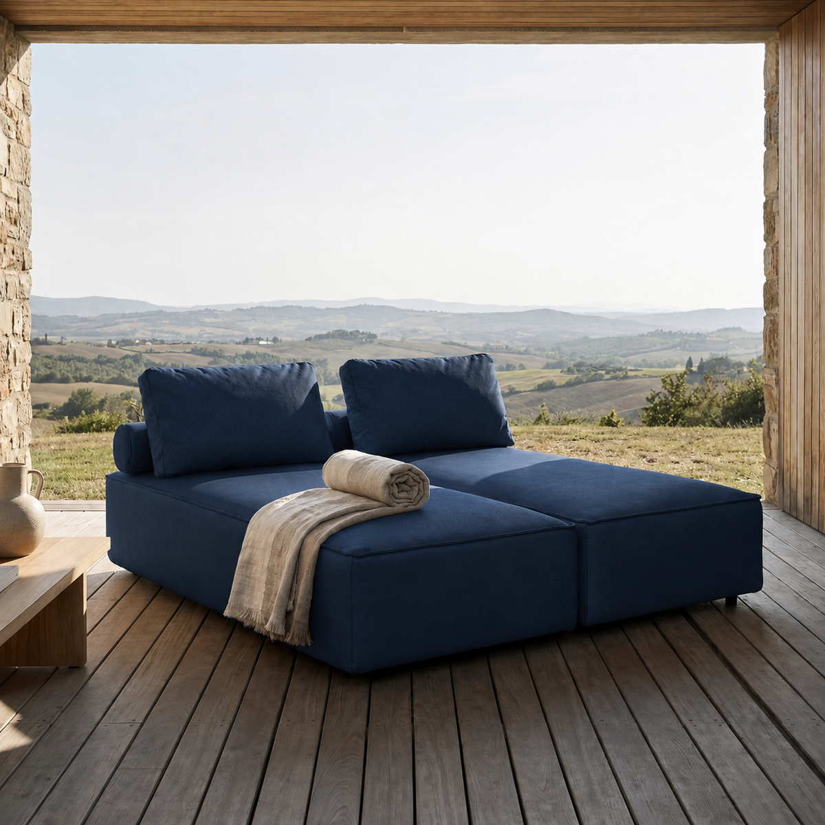 PATIO Doppel Chaiselongue luxuriös Garten bequem für den Außenbereich, Dunkelblau - Ocean