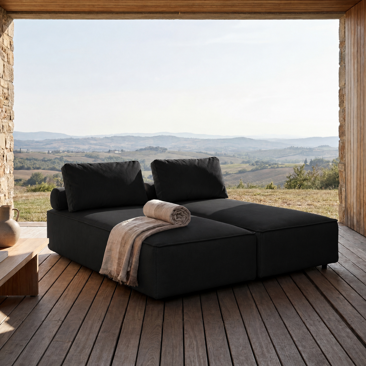 PATIO Doppel Chaiselongue luxuriös Garten bequem für den Außenbereich, Schwarz