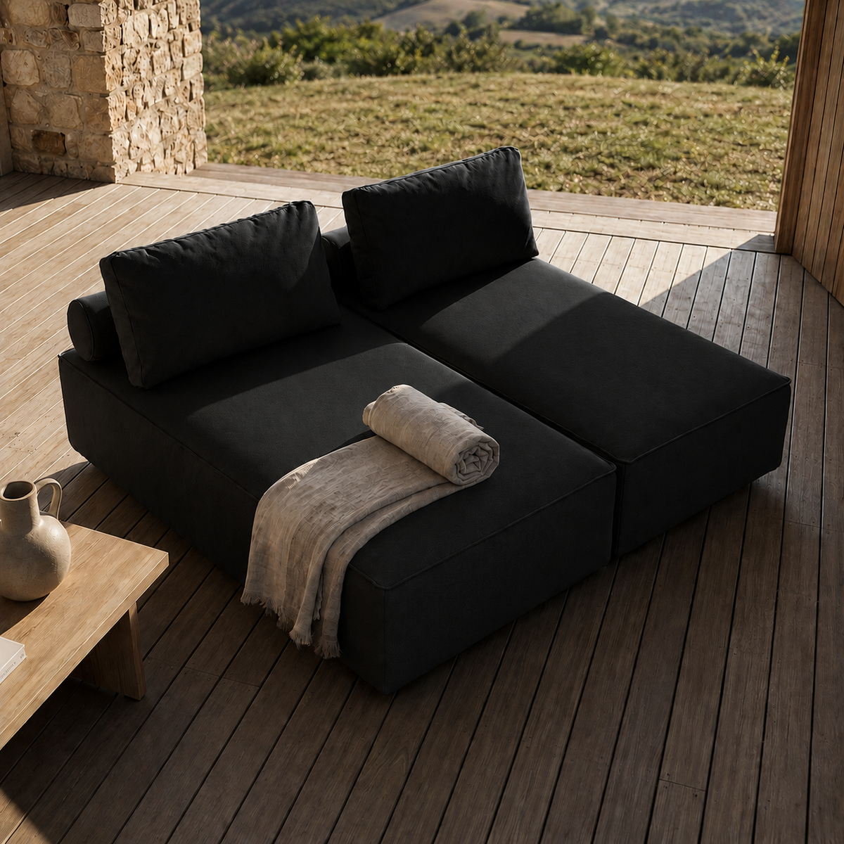 PATIO Doppel Chaiselongue luxuriös Garten bequem für den Außenbereich, Schwarz