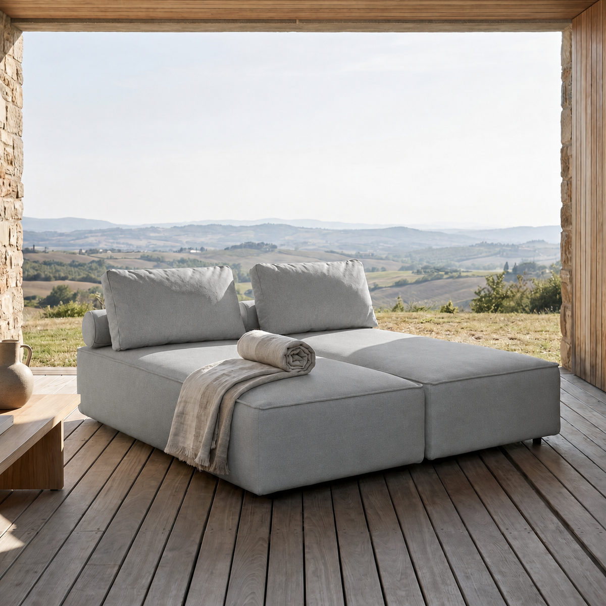 PATIO Doppel Chaiselongue luxuriös Garten bequem für den Außenbereich, Hellgrau - Cement