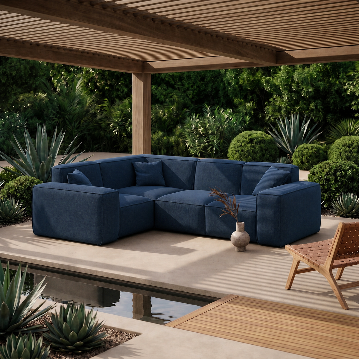 PATIO Gartenecksofa Ecksofa Garten 246 cm groß komfortabel wetterfest, Dunkelblau - Ocean